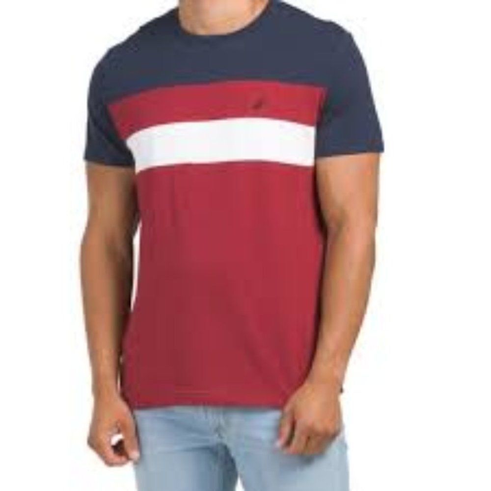 Nautica Men's CrewNeck Pullover Contrast Panels Short Sleeves T-shirt Size Small